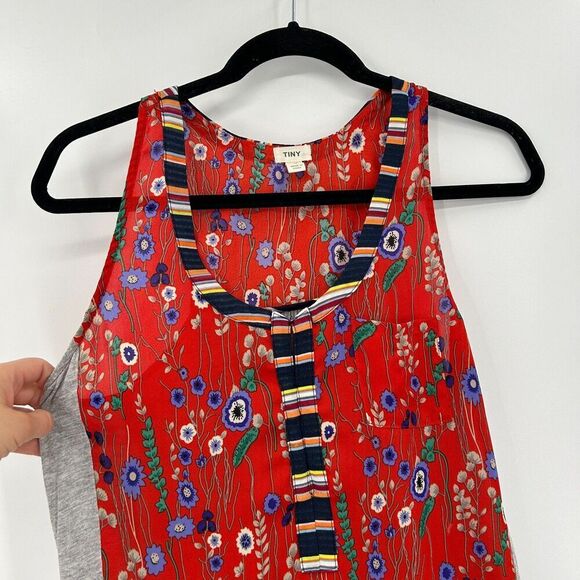 ANTHROPOLOGIE Tiny Zuma Red Floral Print Gray Sleeveless Boho Tank Top Small - Picture 7 of 8